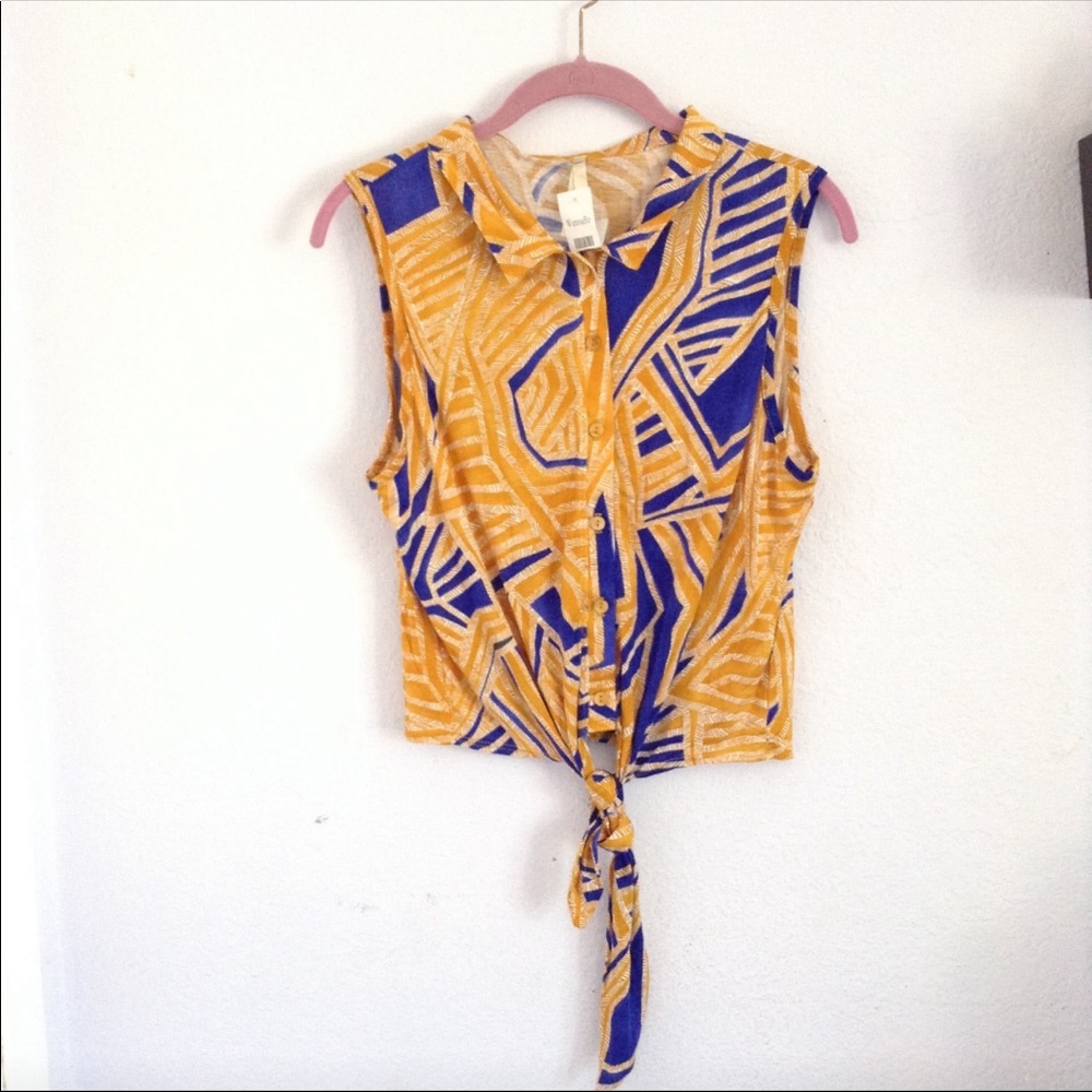 [Mono B] M mustard gold button up sleeveless tank